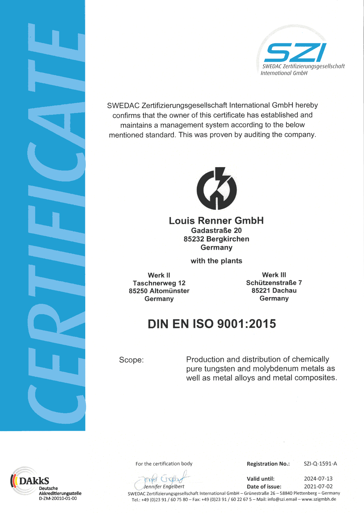 Louis Renner GmbH – Certificate - DIN EN ISO 9001:2015